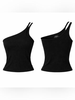 Publik Black Ribbed One Shoulder Tank Top – Size M